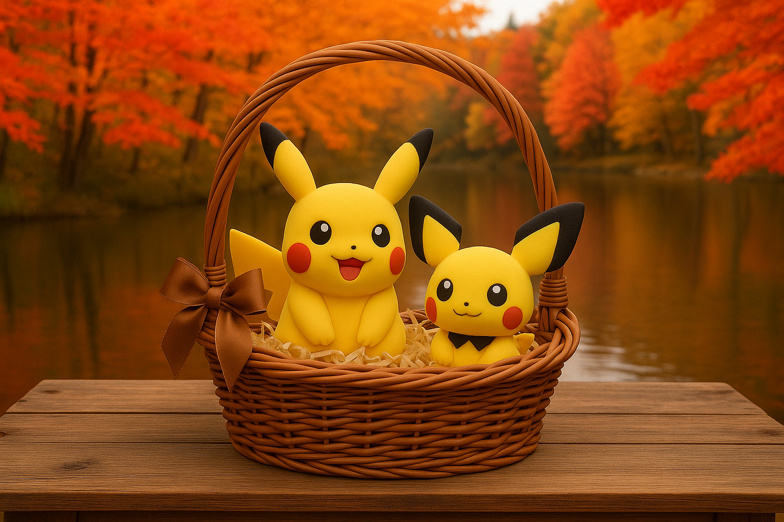 Pikachu and Pichu autumn basket